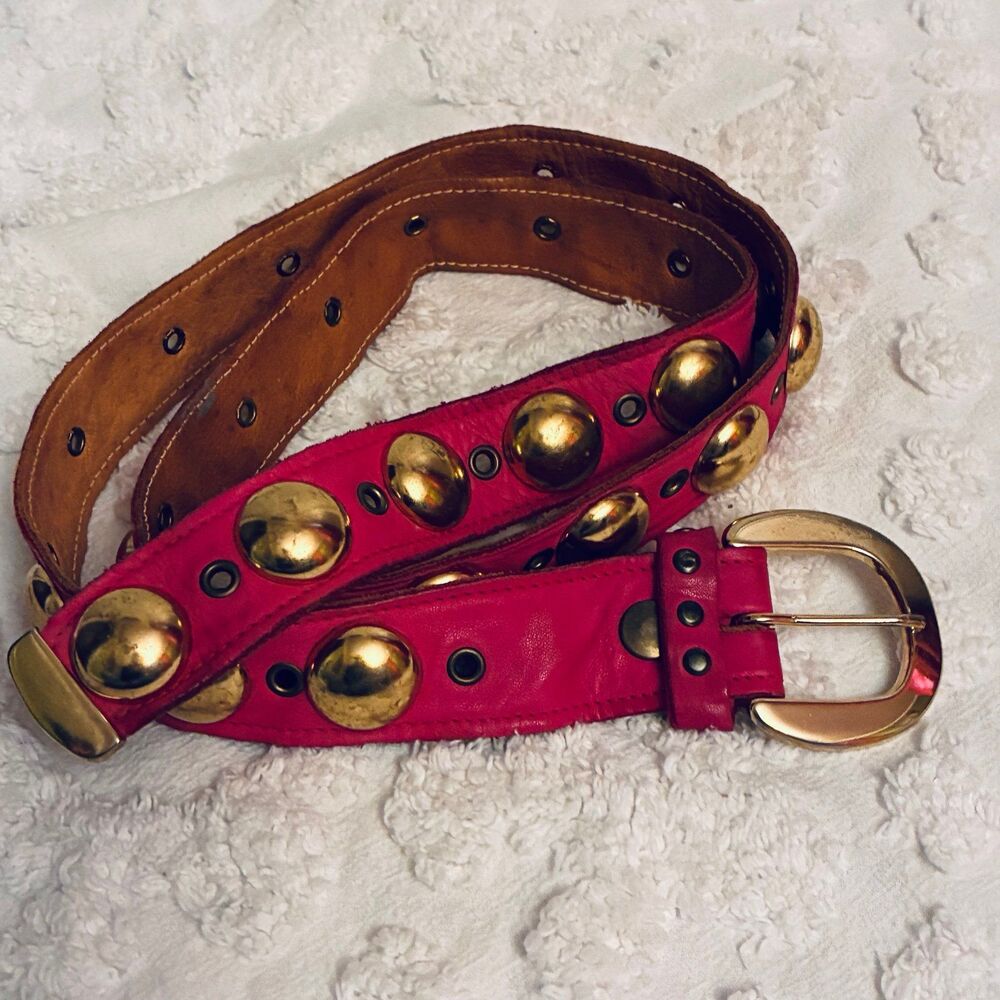 Women's Sand Castle New York Pink Studded Leather Belt Size Large Pink Belt